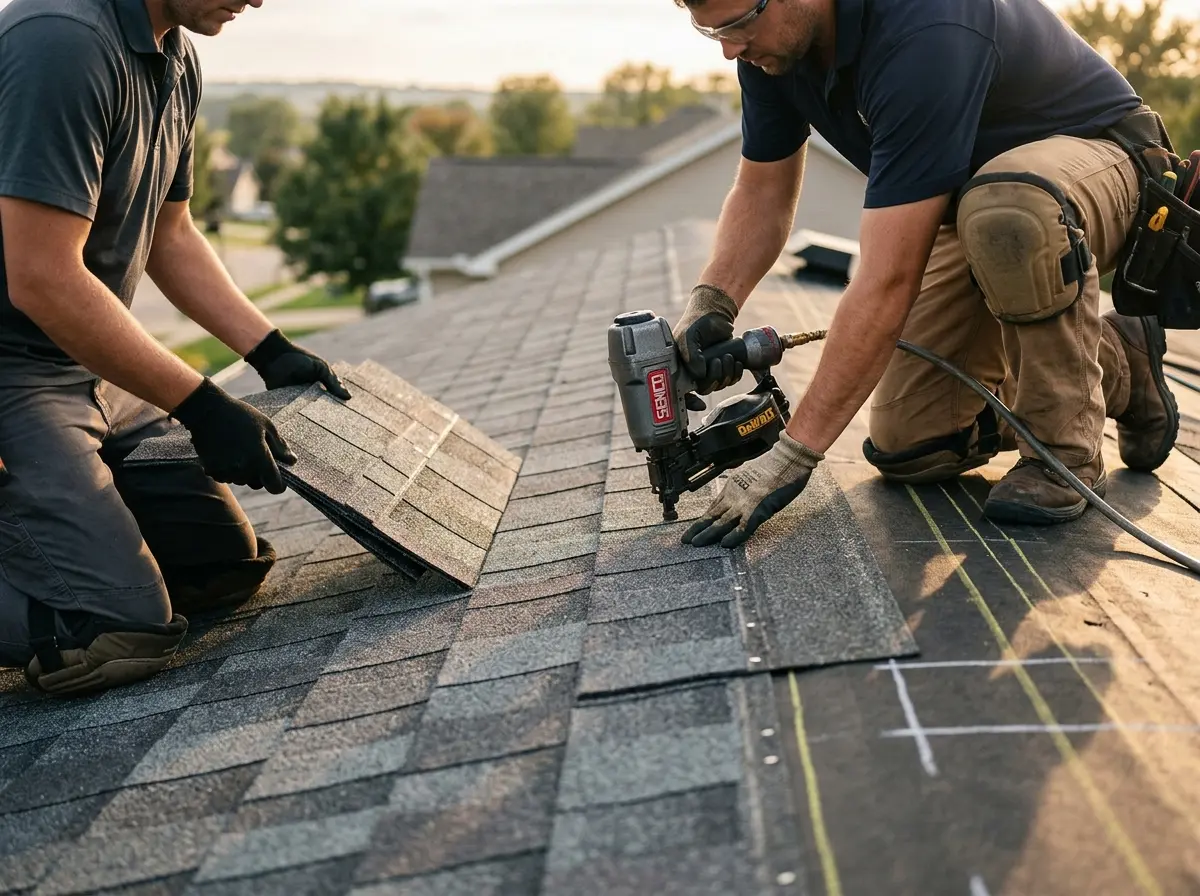Professional roofer working on a residential roof in Sunny Isles Beach